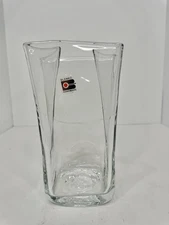 Vintage Blenko Glass 8813s Paper Bag Vase In Crystal 7.75” W/label Stunning 