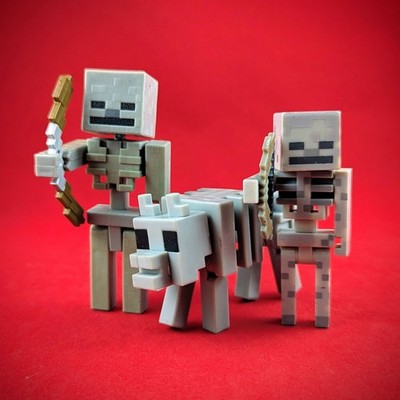 MINECRAFT SKELETON & SKELETON WOLF FIGURE LOT OF 3 Dungeon Monster Overworld 