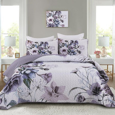 Purple Floral Quilt Set King Size 3 Pieces Purple Botanical Flower Quilt Coverle