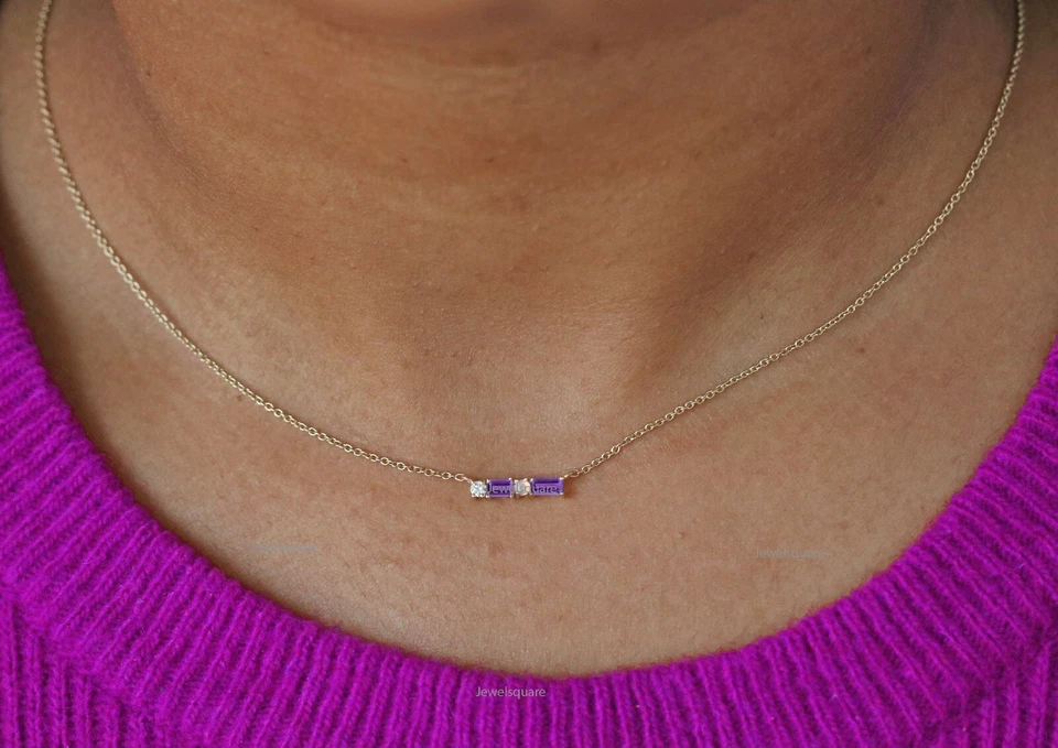 Gargantilla 4x2mm Natural Baguette Amatista, Ópalo Etíope Collar en Capas Oro 14k Foto 4 de 4