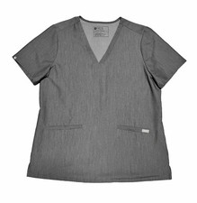 FIGS Women's Casma Three Pocket Scrub Top Gray V-Neck Technical FW1100 Size L