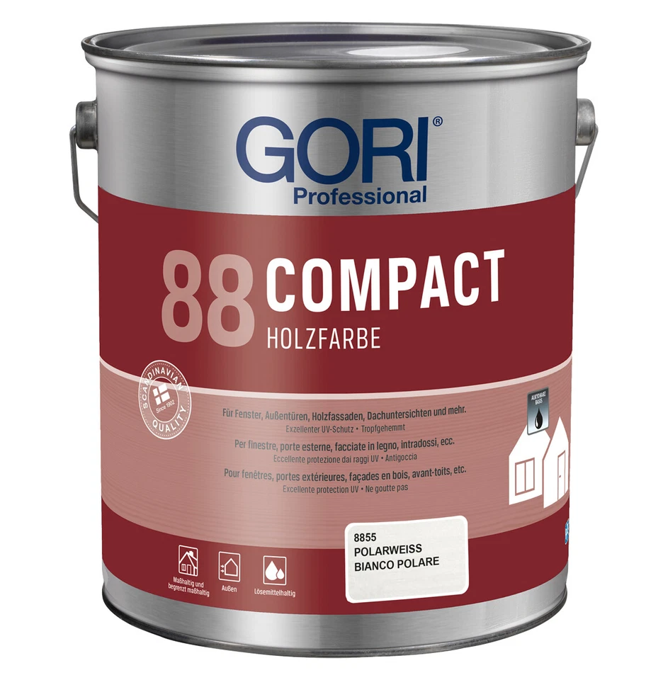 GORI 88 Compact-Holzfarbe 5 L Polarweiss 8855 Holzfarbe deckend