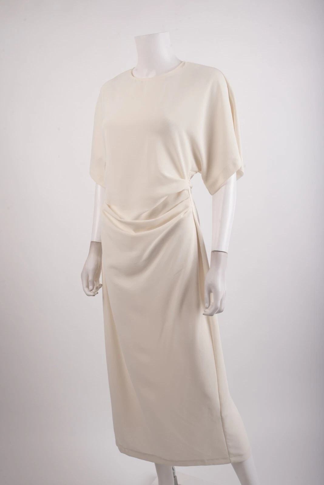 OFF WHITE Abito donna Zara drappeggiato aderente taglia S bianco sporco plissettato lati 5029 163 nuovo con etichette