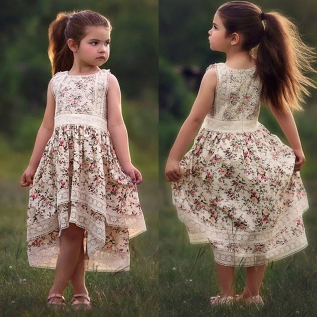 Trish Scully Child Ivory Floral Delphine Sleeveless Lace Hi Low