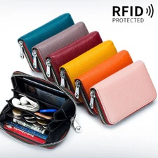 Mens Womens RFID Blocking Leather Wallet ID Credit Card Holder Zipper Purse