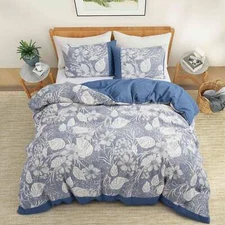 PEACE NEST Flower Jacquard Gauze Cotton Duvet Cover Set, Flora Leave Pattern