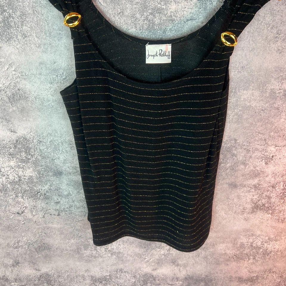 Joseph Ribkoff Tank Top M Black Gold Metallic Stripe Sleeveless Glam - Image 3 of 4