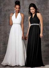 Jordan  Bridal Dress 6-8 Ivory Halter Chiffon Bling at Waist D583 A-Line Beach