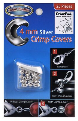 (3 Pack) Bead Buddy 4mm Silver Plated Crimp Covers-25 Count Package-Jewelry F...