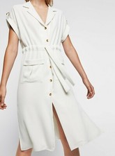 ZARA ECRU BUTTONED FLOWING SHIRT DRESS WITH BELT SIZE M
