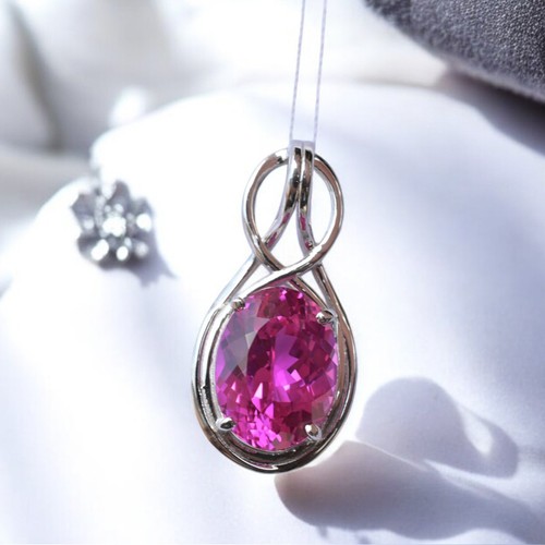 Certified 30 Ct Natural Pink Sapphire Loose Gemstone Pendant In 925 Silver MG007 - Picture 5 of 6