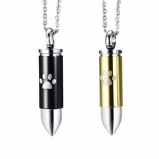 2pcs Men's Bullet Dog Paw Printed Pendant Necklace Cremation Pet Ash Urn Holder