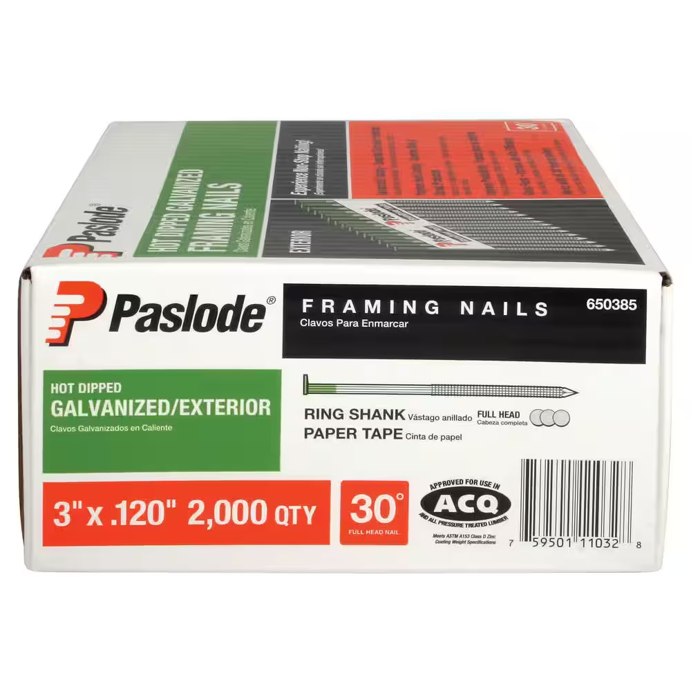 3 in. x 0.120-gauge 30 -degree galvanized ring shank paper tape framing nai