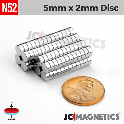 5mm x 2mm N52 Super Strong Rare Earth Neodymium Magnet Disc 5x2mm