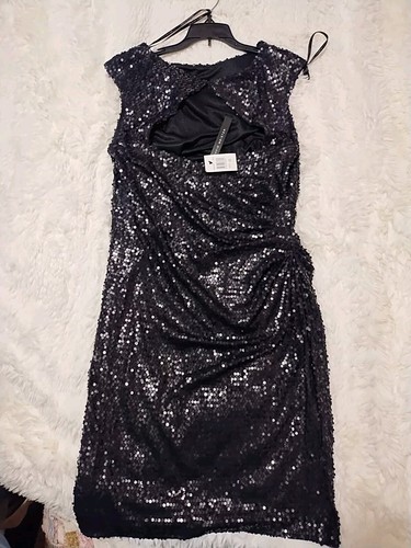Black Mini Dress Sequins Size 12 David Meister Above Knee-length - Picture 7 of 14