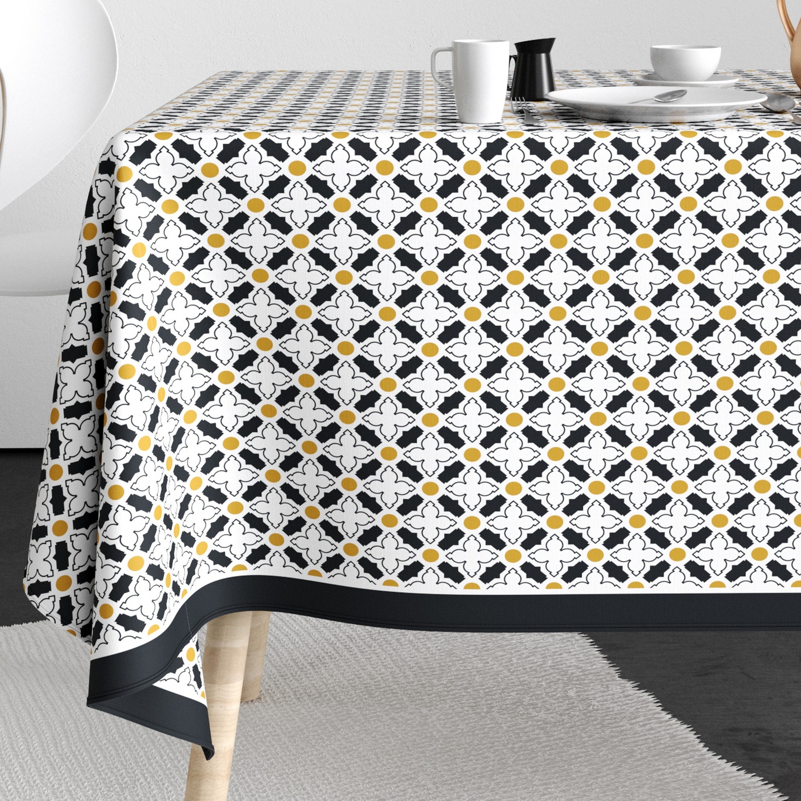 Nappe rectangulaire anti tache 140x250 cm en coton Porta beige