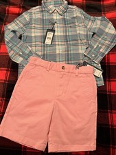 Vineyard Vines Boys Size 7 Beach Tartan Slip Poplin W/ Stretch Breaker Shorts Nw