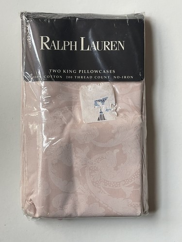 NEW PAIR Ralph Lauren *KING PILLOWCASES Pale ROSE PINK AVERY FLORAL Damask RARE!