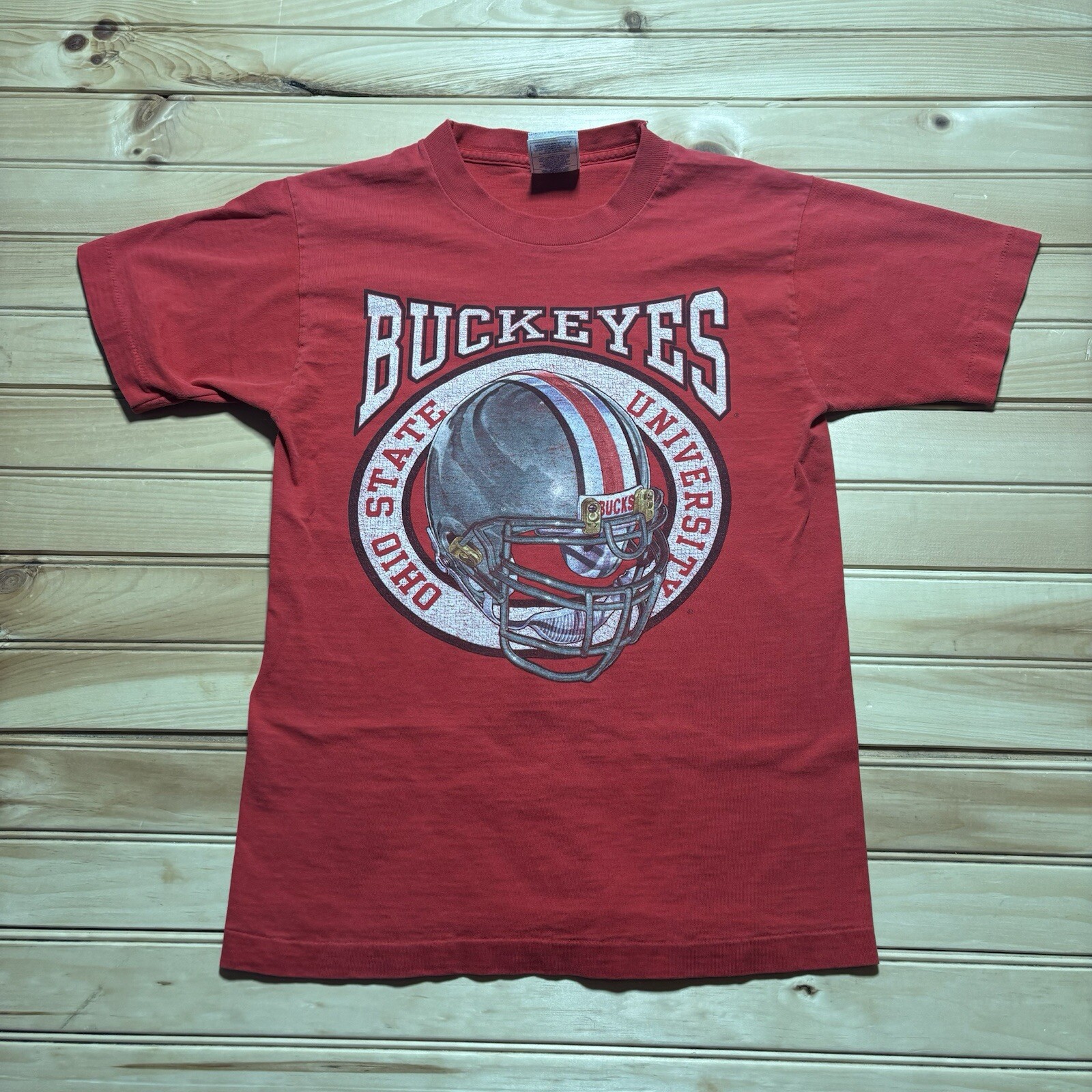 Vintage 90s Ohio State University Buckeyes Football Helmet Faded Shirt Youth L