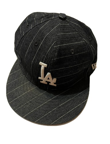 New Era La Dodgers Mlb Fitted Hat Sz 7 Gray White Pinstripe 59fifty Sticker Ebay