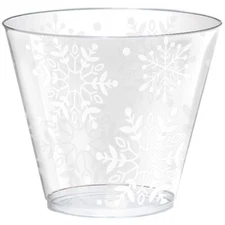 Snowflakes 9 oz Plastic Squat Glasses 40 Per Pack Tableware Party Supplies