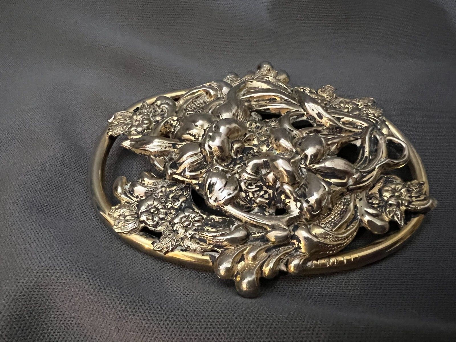 VINTAGE Statement Silver Tone Repousse Metal Flor… - image 2