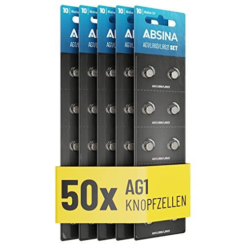 ABSINA AG1 LR621 Pile a bottone 10 Pack - Pile piatte rotonde da 1,5V a (u6y)