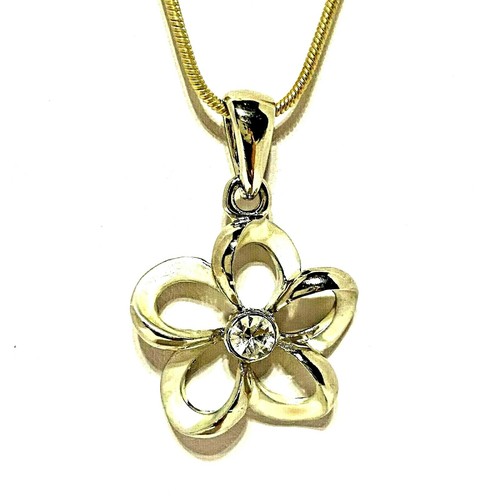 LLE 18KGP Flower Pendant Necklace, CZ 