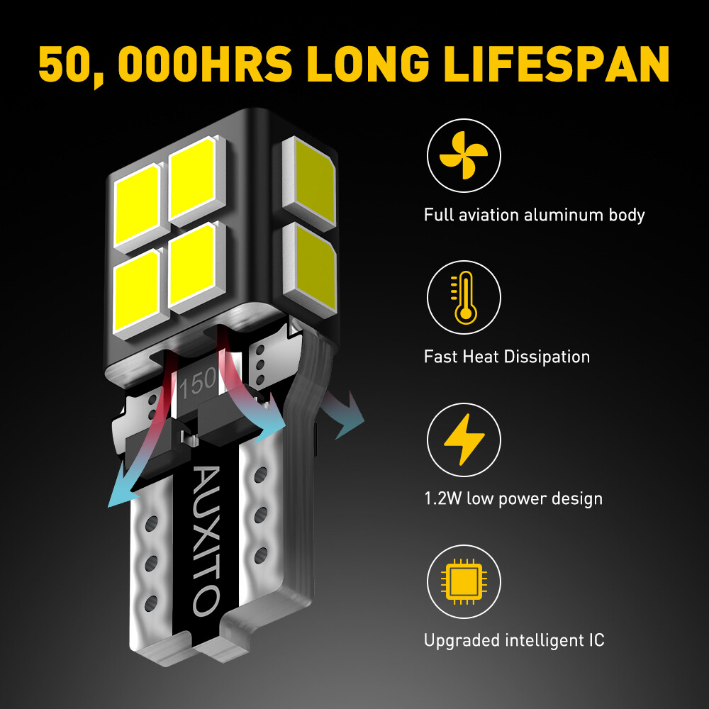 10X T10 W5W LED Bulbs Bright White Turn Globes Wedge Side Bulb