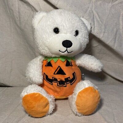 Hallmark Halloween Pumpkin Jack O Lantern White Teddy Bear Plush