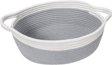 Small Woven Cotton Rope Storage Basket-12x8x5  with Handles for Toys,Diapers,Tow