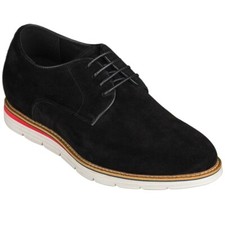 CALTO Y4222 - 3.2 Inches Height Increase Elevator Nubuck Black Plain Toe Oxfords