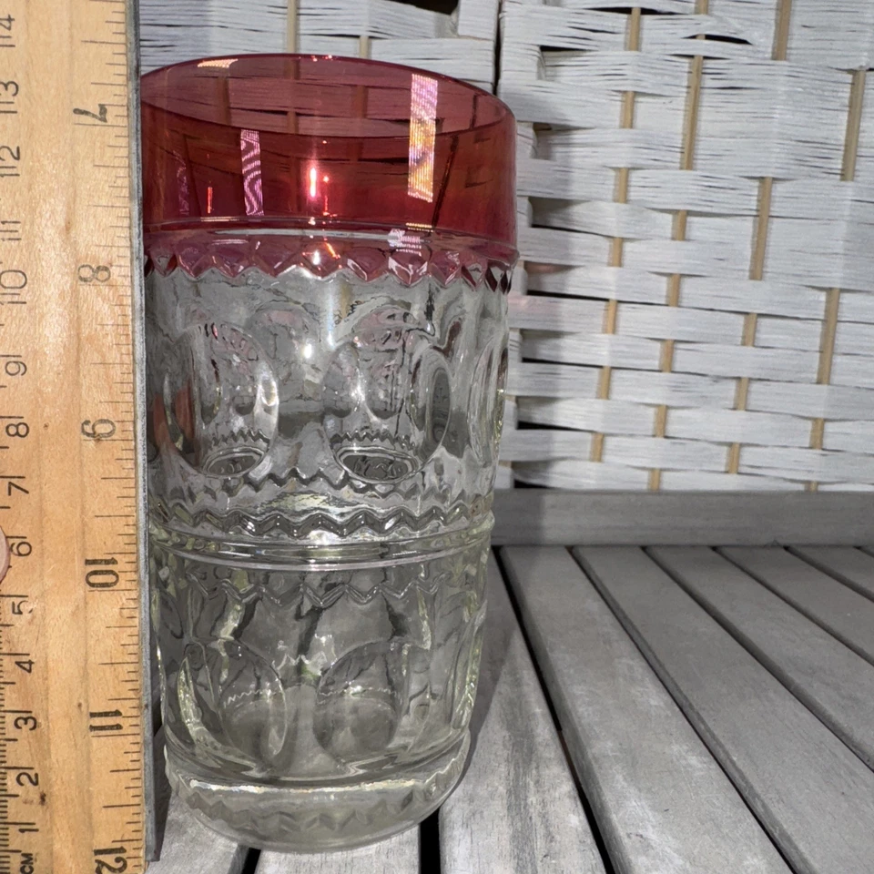 Vintage Tiffin Kings Crown Ruby Tumbler Drinking Glass / ~5.5” Tall / Thumbprint - Image 2 of 4