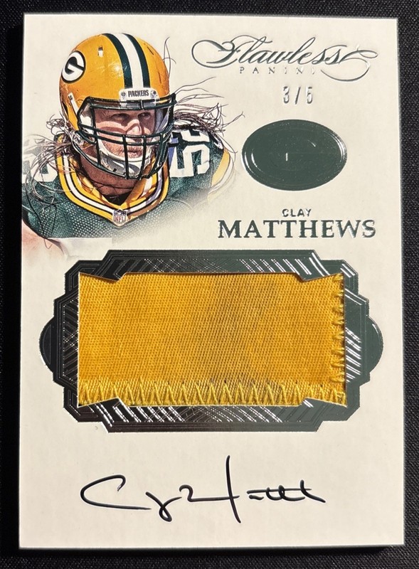 2016 PANINI FLAWLESS CLAY MATTHEWS GAME USED DIRTY PATCH AUTO /5 PACKERS ON CARD