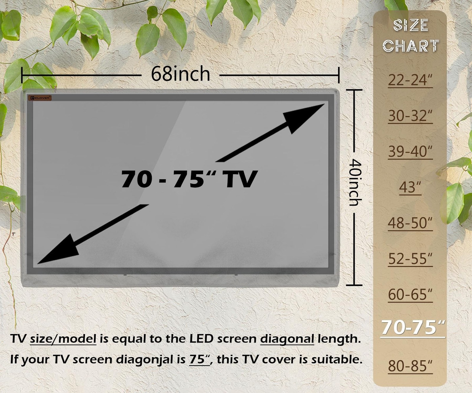 Outdoor TV Cover 70-75 inch, IC ICLOVER 600D Heavy Duty 4 Season Weatherproof...