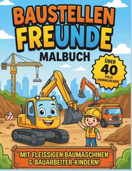 Malbuch Baustelle FüR Kinder 3-8 Jahre, Bagger, Lkw, 50 Ausmalbilder-image