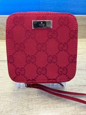 GUCCI GG Canvas Compact Pouch Red Leather Square Made in Italy Gebraucht