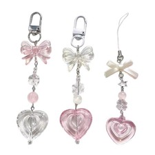 Stylish Heart Pendant Keychain Acrylic Bowknot Phone Straps Charm for Bag Purse