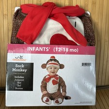 Sock Monkey Halloween Xmas Jumpsuit 4 Piece Costume 12-18 Months Hat Tail Bootie