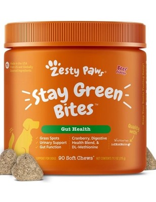 Zesty Paws Stay Green Bites For Dog Gut Health 90 Soft Chews Chicken  EXP 07/28