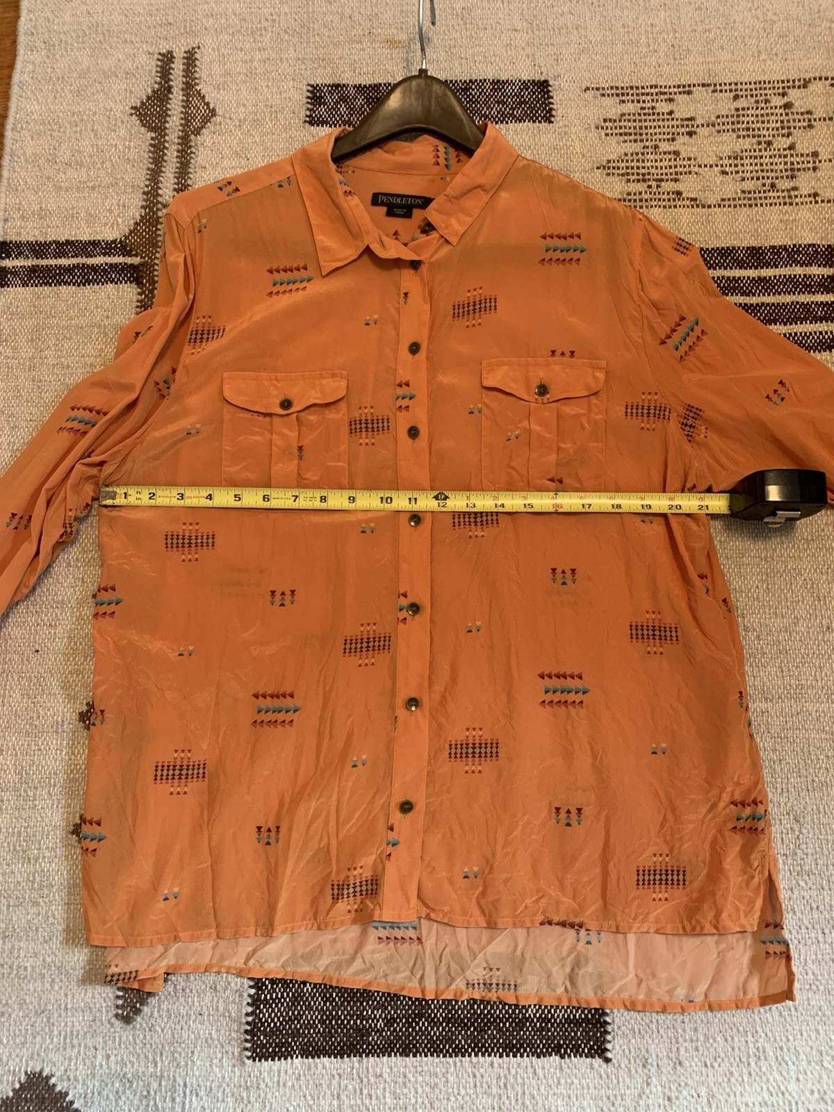 Pendleton Silk Mustard Orange Patterned Button do… - image 1
