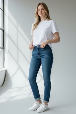 Damen Mid Rise Ankle Skinny Frau Sand Waschung Denim Spandex Jeans Hose K1