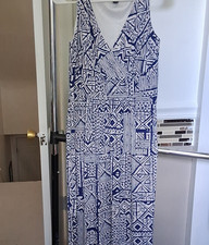 Chaps Blue White Geometric Sleeveless Maxi Dress Women's Size M