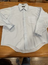 Arrow Kent Men's Light Blue White Striped Dress Shirt 17.5 34/35 Single Needle