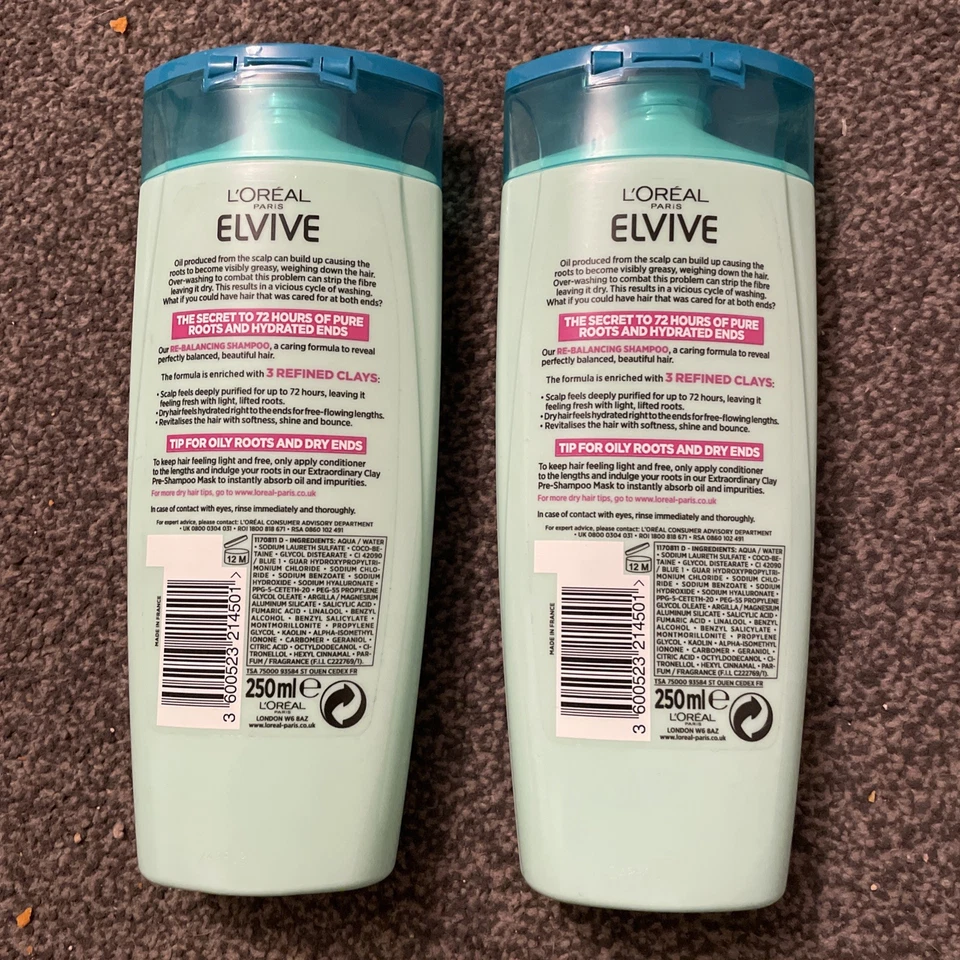 Loreal Elvive Extraordinary Clay Re-Balancing Shampoo - 250ml x2 - Image 2 of 2