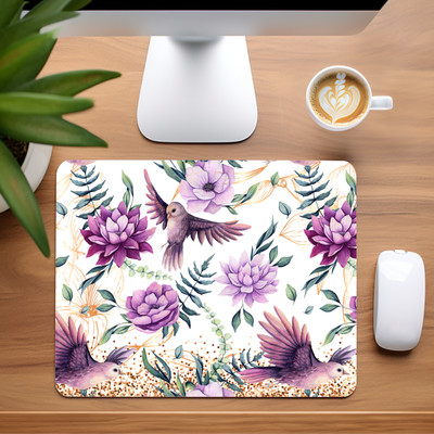 Purple Hummingbirds Custom Non-Slip Neoprene Mouse Pad Home Office