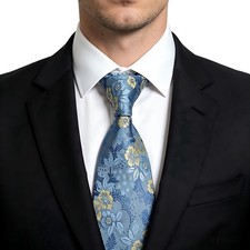 New Classic Floral Light Blue Beige Woven Skinny Silk Men's Tie Necktie 8cm