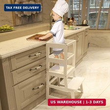 Kitchen Step Stool for Toddlers with Non-Slip Mat, WOOD CITY Wooden Kids Montess