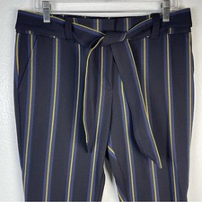 Ann Taylor Loft Petite Striped Cuffed Belted Trousers New With Tag 8P Black Navy
