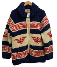 Canadian Sweater Co Cowichan Wool Zip Sweater Thunderbird Eagle Navy Red XL XXL
